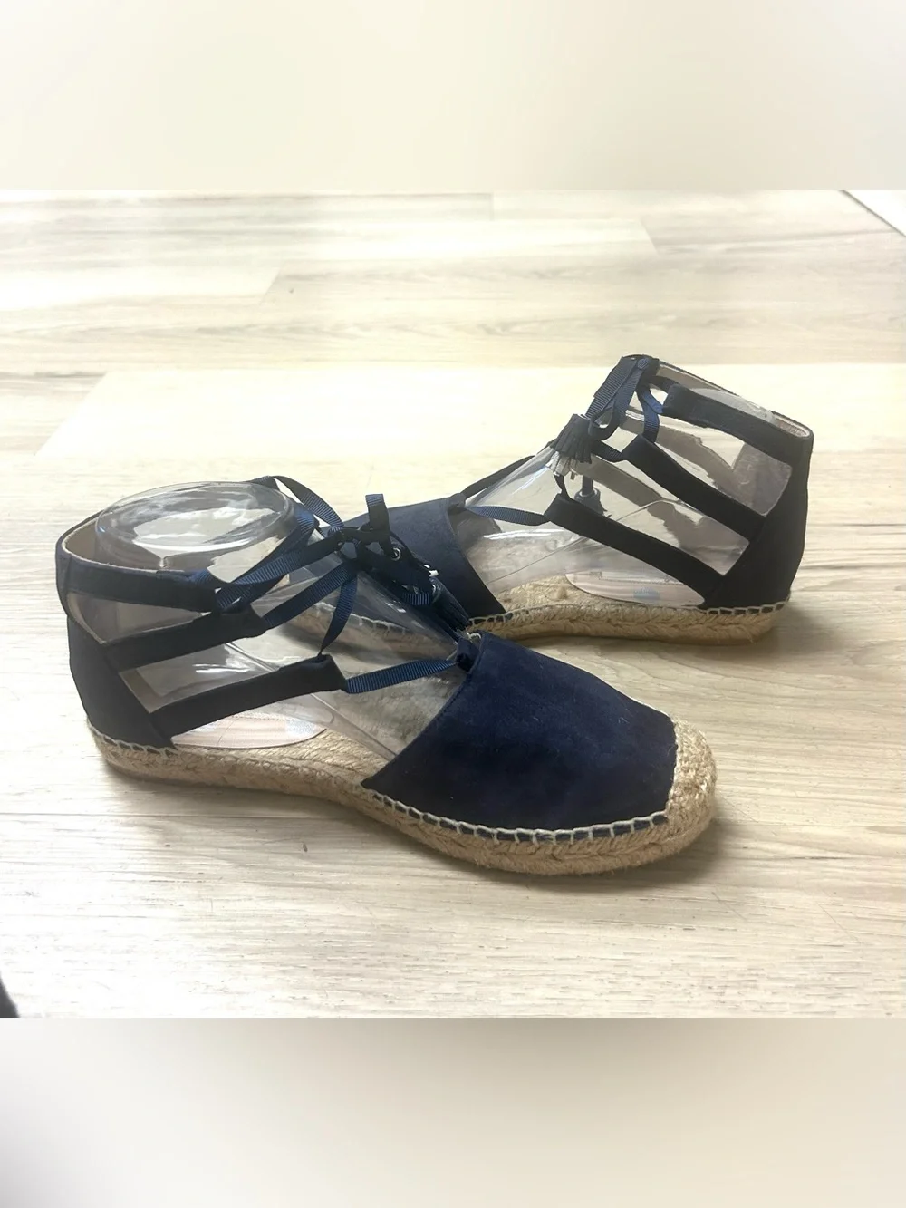 Boden Espadrille Shoes Flats Sandals Navy Blue Women 37 US 6 Suede Boho Tassels